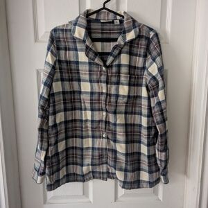 LL Bean Women's Blue & Brown Scotch Plaid Flannel Top M